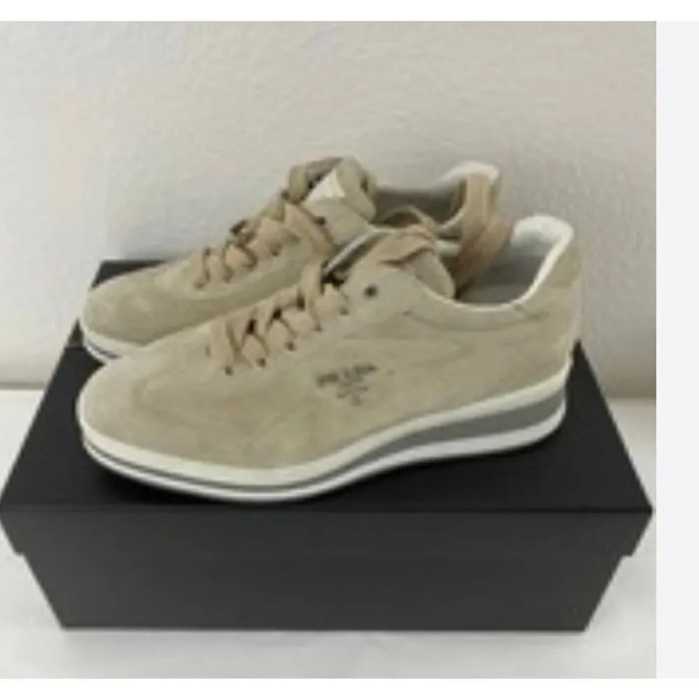 Authentic prada tan suede platform trainers sneakers 40